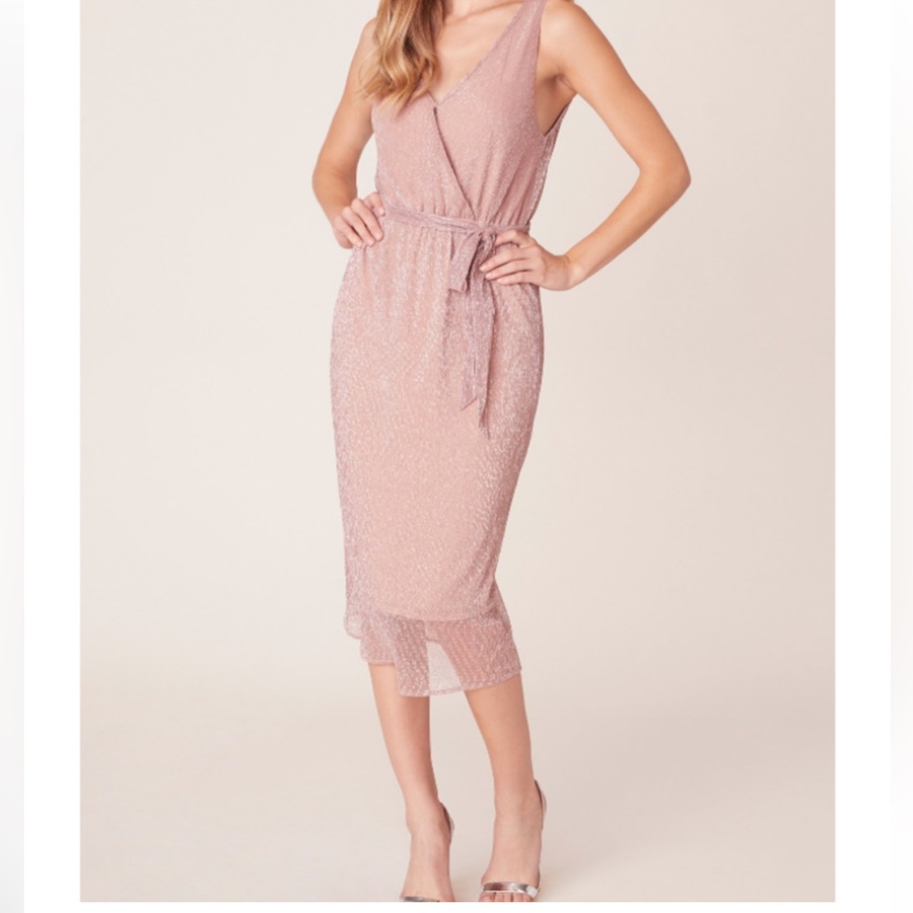 BB Dakota Love To Love You Pink Metallic Midi Cocktail Dress
